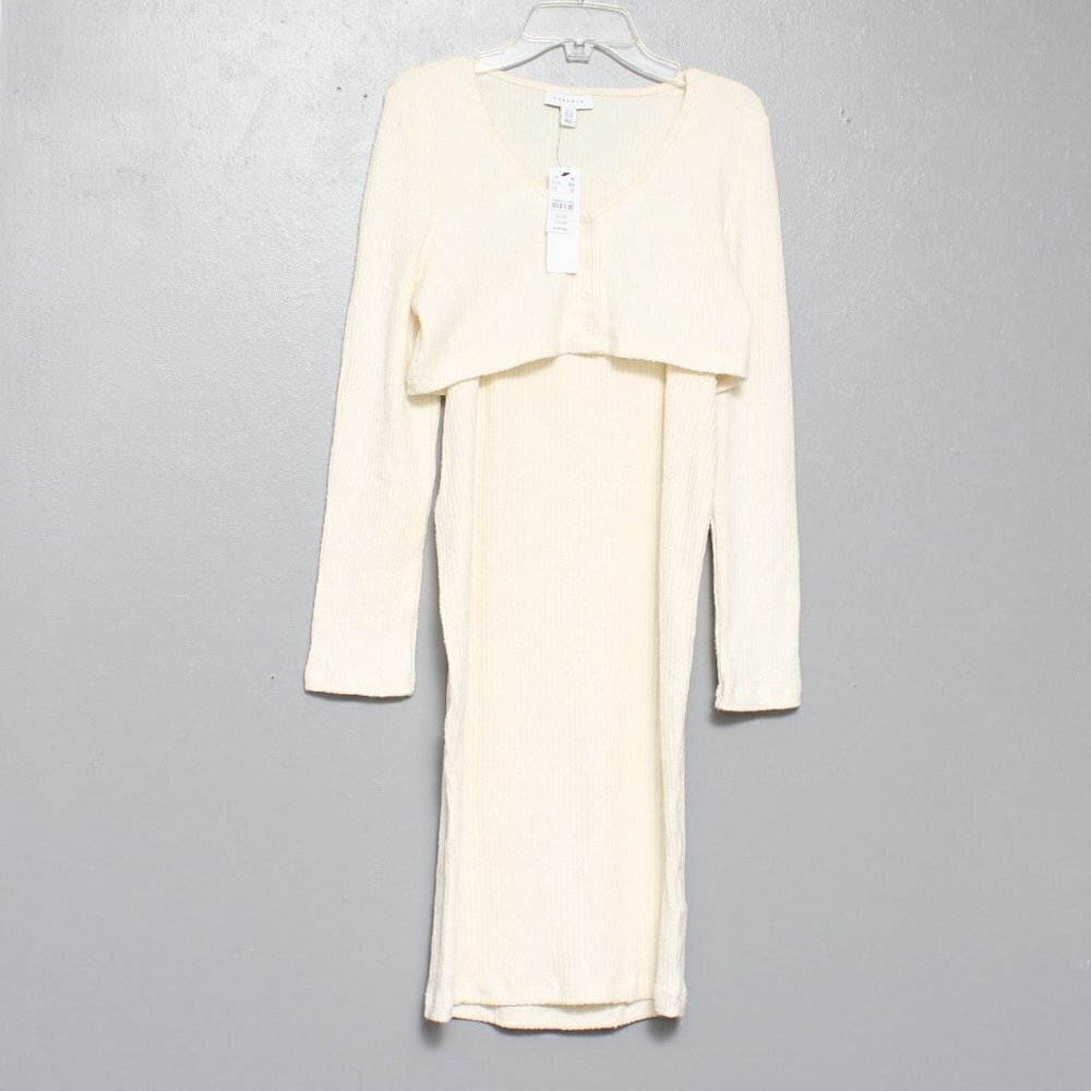 Topshop nwt 2 piece cream ribbed fitted dress and cardigan